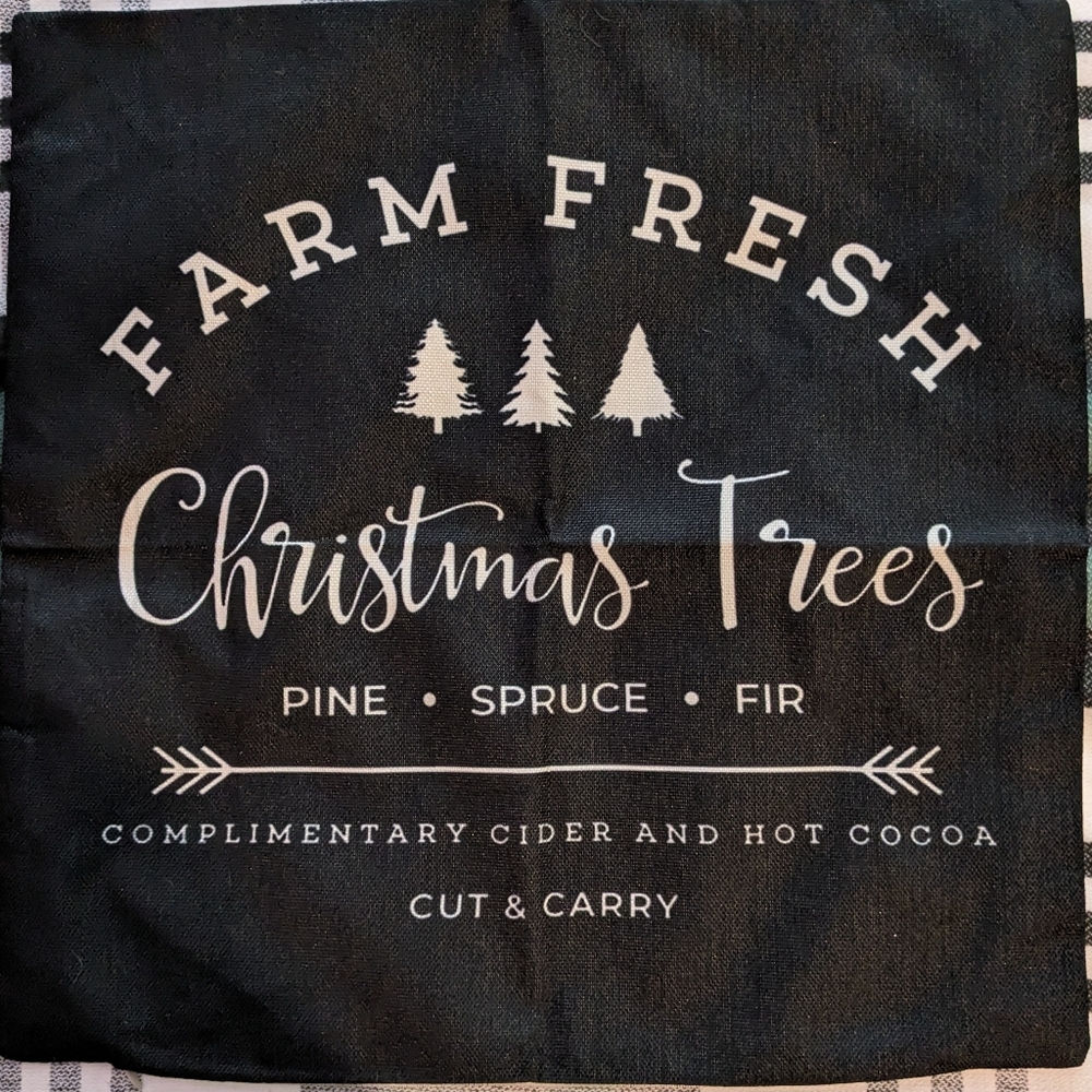 Farm Fresh Christmas Trees Decorative Black Pillow Cover - 18 x 18